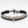 Western cowboy hat band detail, black and white braided rope with silver bull skull pendant. - 5#