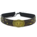Vintage bull skull hat band leather cowboy hat accessory with metal rivets and brass buckle. - 7#
