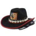 Gedetailleerd uitzicht western cowboyhoed, suède materiaal, adelaar patch, sterrenband. - Eén maat / Zwart