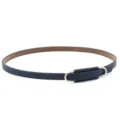 Dark blue thin leather belt hat accessory with metal oval buckle, stylish and sleek design. - Size 9