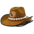 Vintage westerse cowboyhoed suède brede rand adelaar vlag print jazz zonnehoed - Eén maat / Khaki