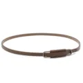 Thin brown leather belt hat band with minimalist metal buckle detail, product close-up shot - 10#