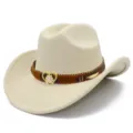 Gebroken witte vilt western cowboy hoed met bruine decoratieve band en kristallen hart. - Eén maat / Beige