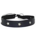 Black leather star choker necklace with metal studs and adjustable cord tie for women. - 12#