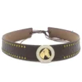 Vintage western brown leather hat band with golden horse head buckle and metal stud accessories. - 13#