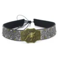 Retro western cowboy bull head belt decorative strap detail shot, vintage leather and metal. - 16#