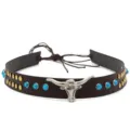 Western cowboy hat band with bull head metal buckle and turquoise stone studs accessory. - 17#