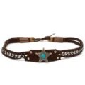 Western cowboy hat band brown suede leather silver star turquoise chain hat accessory - 17#