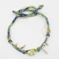 Boho fabric hat band with shells and beads, detailed ethnic strap for fedora or necklace. - 20#