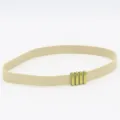 Detailed view of a beige thin leather hat band featuring four vintage brass metal loops. - 18#