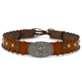 Brown leather hat band with metal bull skull buckle and star studs, western cowboy style accessory. - Metal Bull Head Style (3#)