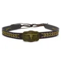 Detail view of vintage western cowboy hat band with bull skull buckle and braided stitching. - Bull Skull Carving Style (4#)