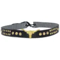 Western style black leather hat band featuring gold studs and metal bull skull detail. - Golden Bull Head Rivet Style (5#)