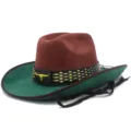 Details of the vintage suede cowboy hat featuring contrast color brim and bull head. - One Size / Brown