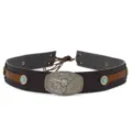 Western style brown leather hat band with bull skull metal buckle and turquoise rivets accessory. - Bull Head Buckle Turquoise Rivet Style (8#)