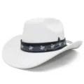 Gros plan du chapeau de cowboy blanc avec bande musicale noire pour festival. - Taille unique / Blanc