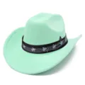 Chapeau de cowboy en daim vert menthe avec bande à motif de notes de musique et chevaux - Taille unique / Vert clair