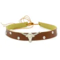 Western cowboy hat band with silver longhorn bull head metal charm and rivets decoration. - Longhorn Bull Rivet Leather Cord Style (19#)