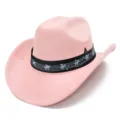 Chapeau de cowboy occidental en suédine rose avec bande musicale, parfait pour les festivals. - Taille unique / Rose Clair