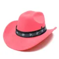 Détail chapeau de cowboy occidental en suédine rose, chapeau de fête style festival de musique - Taille unique / Rose foncé