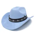 Chapeau de cowboy en daim bleu avec bande musicale pour festival de musique et fête - Taille unique / Bleu clair
