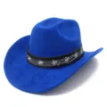 Chapeau de cowboy en faux daim bleu avec bande de musique, chapeau de festival pour hommes - Taille unique / Bleu saphir