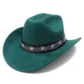 Chapeau de cowboy en daim vert avec bande de festival de musique, style occidental élégant - Taille unique / Vert Foncé