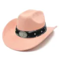 Rosa Wildleder Western Cowboy Hut mit Schlangenmuster Band und Metall Stierkopf Schnalle. - Einheitsgröße / Rosa