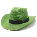 Cappello da cowboy in paglia verde con nastro nero, tesa curva elegante e protezione solare. - Taglia unica / Verde