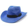 Cappello da cowboy in paglia blu intrecciato cappello sole elegante con nastro nero donna. - Taglia unica / Blu zaffiro