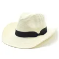 Dettaglio in primo piano del cappello di piallino vintage con tesa curva e fiocco. - Taglia unica / Crema
