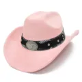 Rosa Wildleder Western Cowboy Hut mit Schlangenmuster Band und Stierkopf Schnalle stilvoll. - Einheitsgröße / Hellrosa