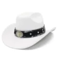 Weißer Western Cowboyhut mit Schlangenhaut Band und Metall Stierkopf Schnalle Detail. - Einheitsgröße / Weiß