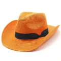 Cappello da cowboy in paglia arancione con nastro nero, elegante cappello parasole estivo. - Taglia unica / Arancione