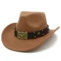 Vintage brown wool felt western cowboy hat with leather belt and bull head buckle detail. - One Size / Khaki
