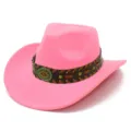 Pink felt western cowboy hat with ethnic braided strap detail for women and men travel. - One Size / Deep Pink