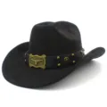 Western cowboy hat for men women, soft suede wide brim jazz hat with longhorn skull buckle. - One Size / Black