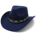 Cappello da cowboy in feltro blu con fascia di note musicali tesa larga fedora - Taglia unica / Blu scuro