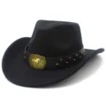 Classic black wool felt cowboy hat with leather belt, metal studs and horse buckle detail. - One Size / Black