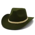 Detailed view of dark green western cowboy hat with woven band for outdoor sun protection. - One Size / Army Green