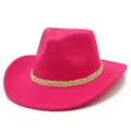 Pink western cowboy hat detail view showing the braided band and wide brim texture. - One Size / Rose Red