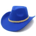 Blue western cowboy hat with braided band, wide brim jazz hat for outdoor wear and sun protection. - One Size / Sapphire Blue