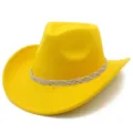 Yellow western cowboy hat detail, wide brim, braided band, outdoor sun protection fashion. - One Size / Yellow