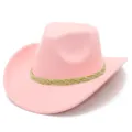 Close-up detail of the pink western cowboy hat featuring a stylish braided decorative band. - One Size / Pink