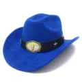 Blue suede western cowboy hat with metal bull skull buckle and star studs for men women. - One Size / Sapphire Blue