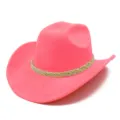 Pink western cowboy hat faux suede jazz hat wide brim fedora stylish sun hat for women - One Size / Deep Pink