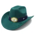 Green suede cowboy hat with bull skull buckle and star studs for western fashion style - One Size / Dark Green