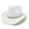 Nahaufnahme des weißen Western-Cowboyhuts mit einem goldenen und beigen geflochtenen Hutband. - One Size / White