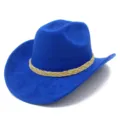 Blue western cowboy hat faux suede wide brim jazz hat stylish fashion headwear for men women - One Size / Sapphire Blue
