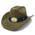 Olive green faux suede western cowboy hat with blue band bull skull buckle star studs outdoor - One Size / Army Green